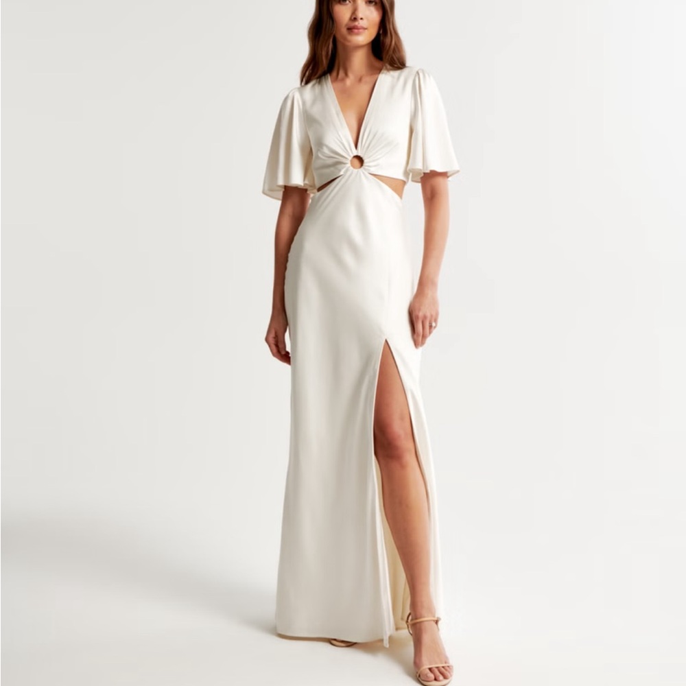 Abercrombie & Fitch Cream Maxi Dress with Plunge Neckline